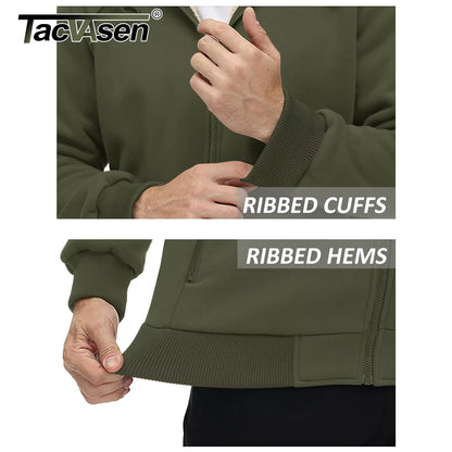 TACVASEN Fleece Lining Winter Hoodie Mens Sherpa Jackets Windproof Full Zip Warm Coats Climbing Hooded Casual Outwear Sportswear