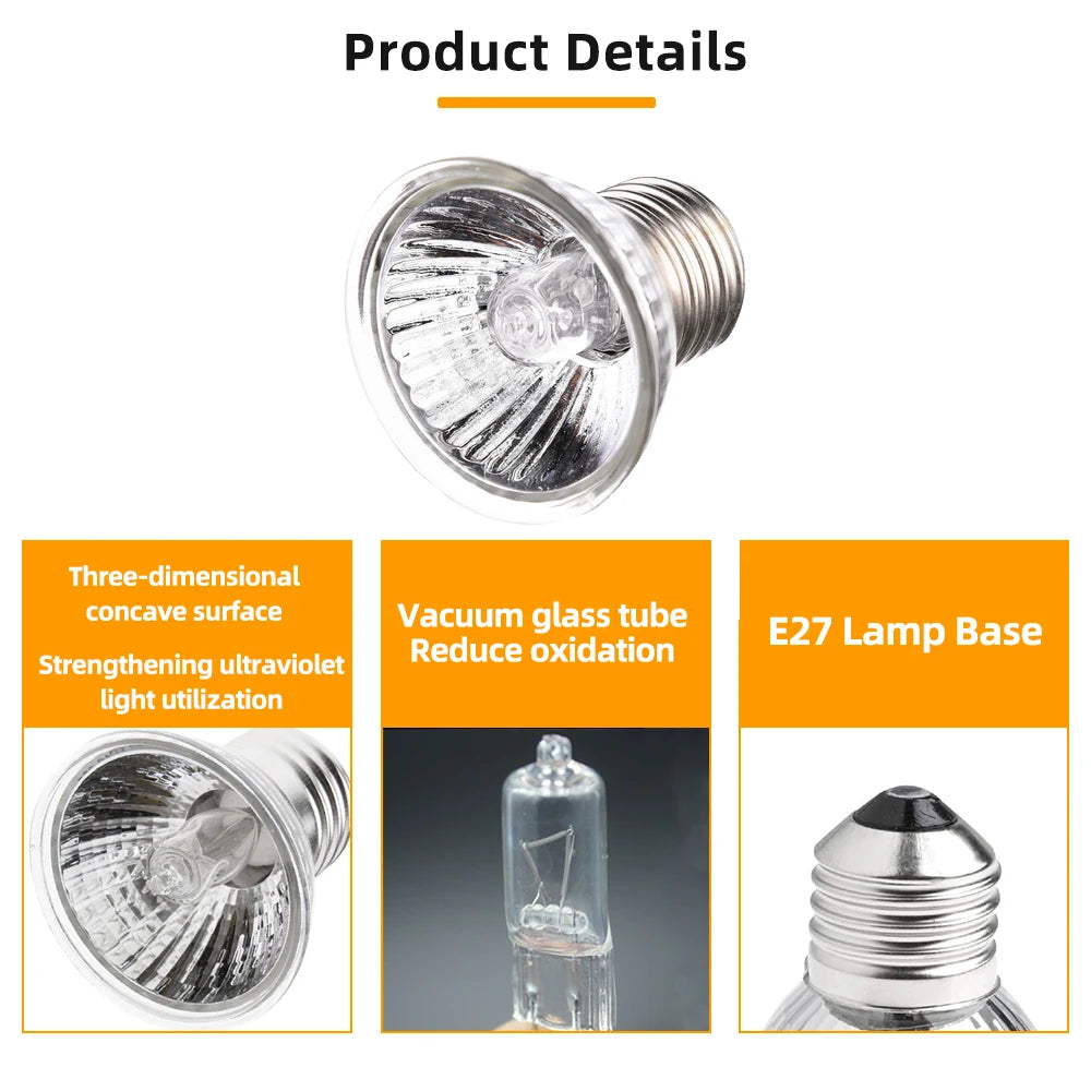 25/50/75w UVA+UVB 3.0 Reptile Lamp Turtle Heating Lamp Mini Pet Heat Bulb Amphibians Lizards Temperature Controller UV Light