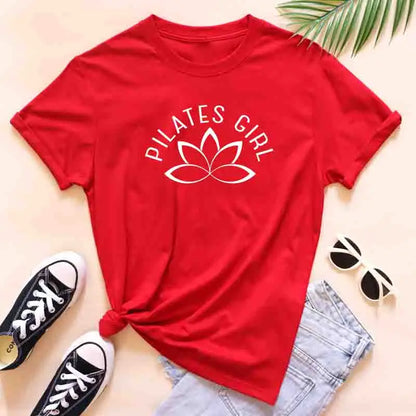 100% Cotton Pilates Girl T-Shirt Retro Women Lotus Flower Yoga Tees Minimalist Y2K Zen Meditation Summer Clothing
