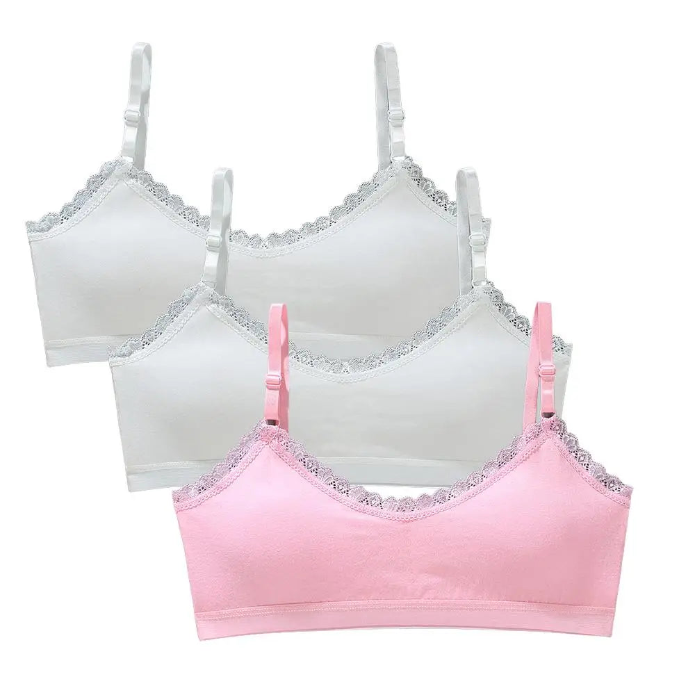 1/3pcs Girls Lace Bras Children Breathable Underwear Kids Tube Tops Soft Cotton-Padded Teens Youth Girls Washable Bras Camisoles
