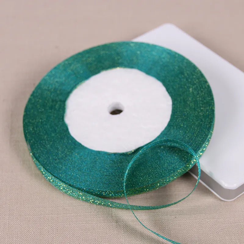 25Yards 6mm Silver Gold Glitter Silk Satin Ribbon Party Home Wedding Decoration Gift Wrapping Christmas Halloween DIY Material