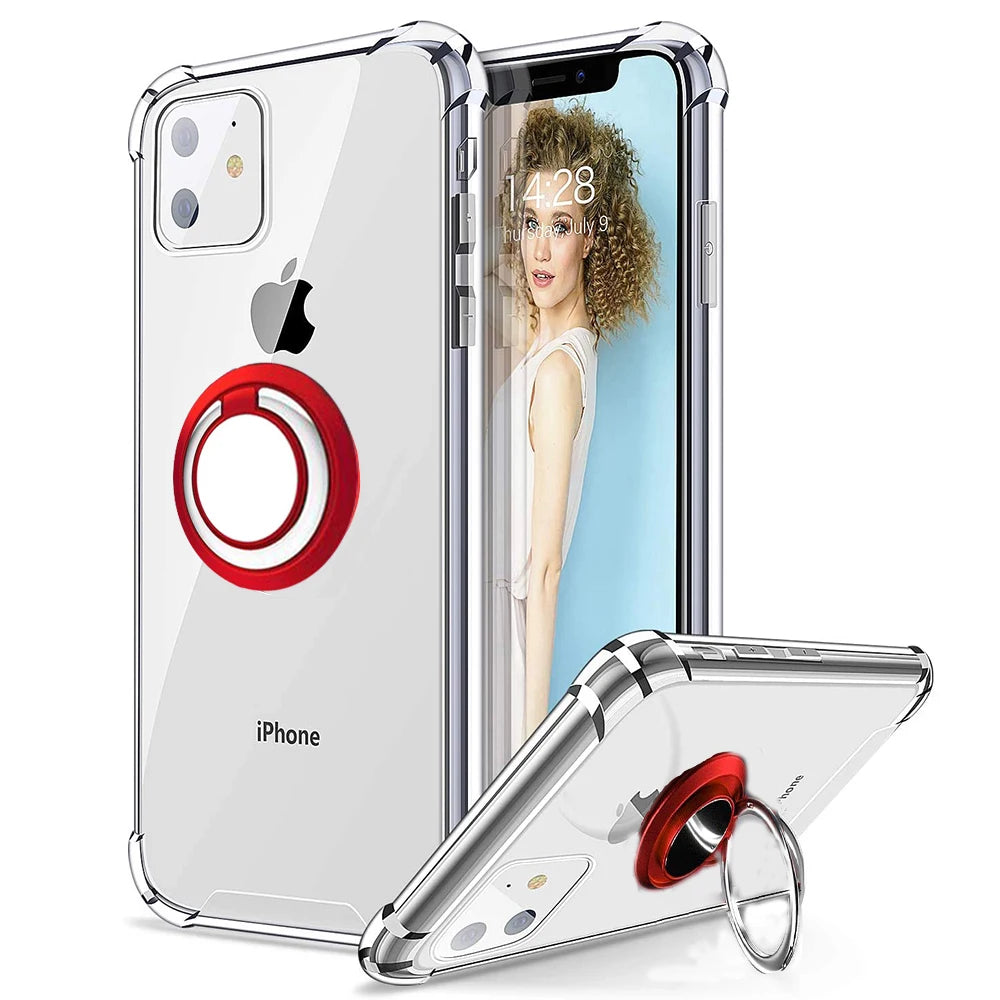 Ring Holder Shockproof Soft TPU Back Case for iPhone 16 17 15 14 SE 3 2nd 2020 12 13 Mini 11 Pro Max X XR XS 5 6 7 8 Plus