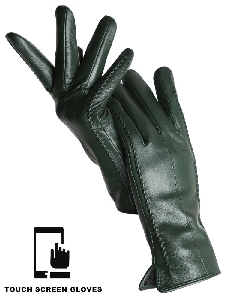 Women's Sheepskin Gloves Winter Warm Plus Velvet Short Thin Touch Screen Driving Color Women's Leather Gloves Good Quality -2226