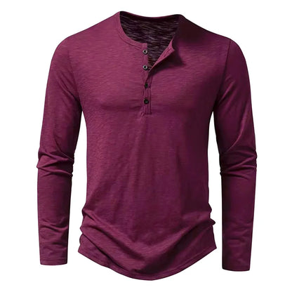Men's Cotton Henley Neck Long Sleeve Casual Shirt