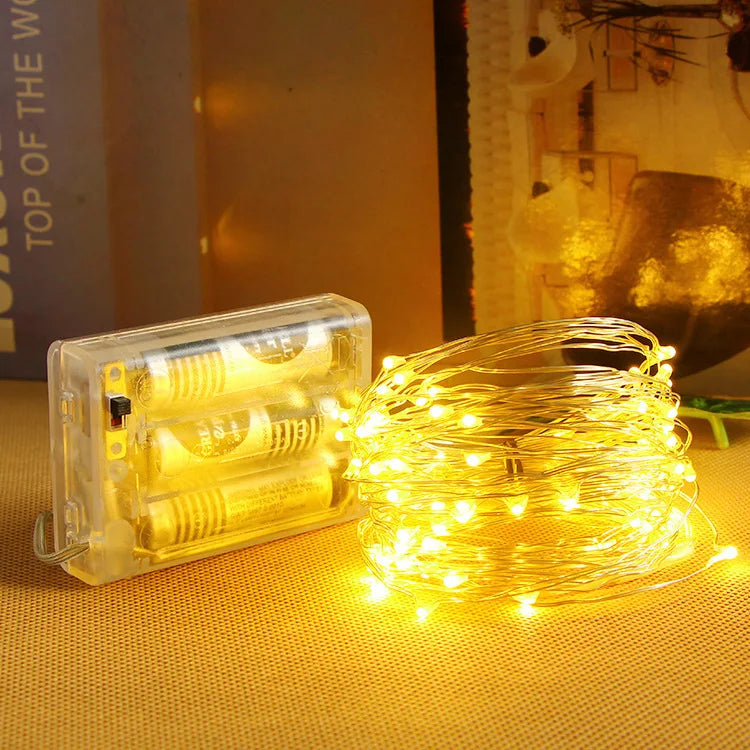 Battery Powered Copper Wire LED String Lights for Holiday Decoration