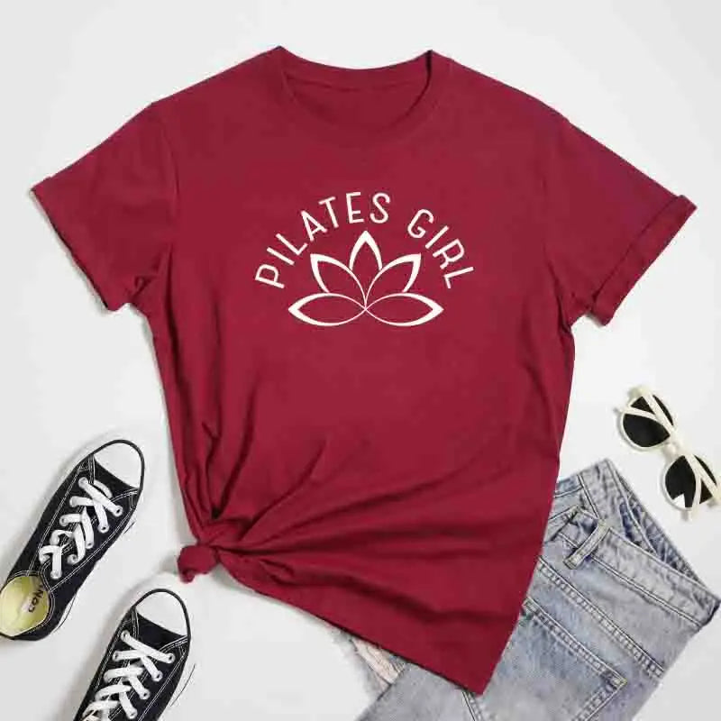 100% Cotton Pilates Girl T-Shirt Retro Women Lotus Flower Yoga Tees Minimalist Y2K Zen Meditation Summer Clothing