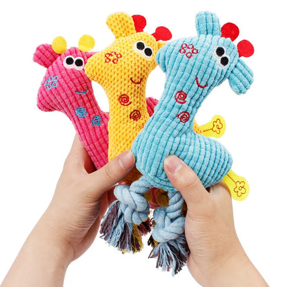 Plush Squeaking Toy for Pet Dogs and Cats, Dog Chew Toys, Giraffe Fleece Rope, Interactive Animals, Puppy, Deer