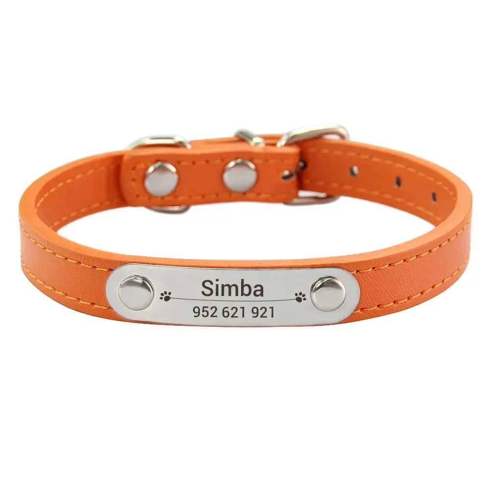 Personalized Dog Collar Name Carved ID Anti-Lost Solid PU Leather Collar for Small Medium Large Dogs Puppy Cat Pet Supplies Pink