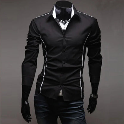 Slim Fit Men's Long Sleeve Striped Cotton Blend Shirt