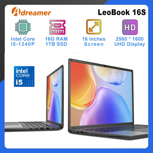 Adreamer 16 Inch Laptop LeoBook16S 2560*1600 IPS 60Hz CPU Intel Core I5-1240p 16GB RAM SSD 1TB 16" Business Desktop Laptop