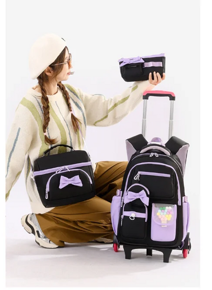 3 Pcs  School Wheele Backpack Bag Rolling Backpack for Girls Trolley Bags for Elementary Middle High School Wheeled Bookbag Girl