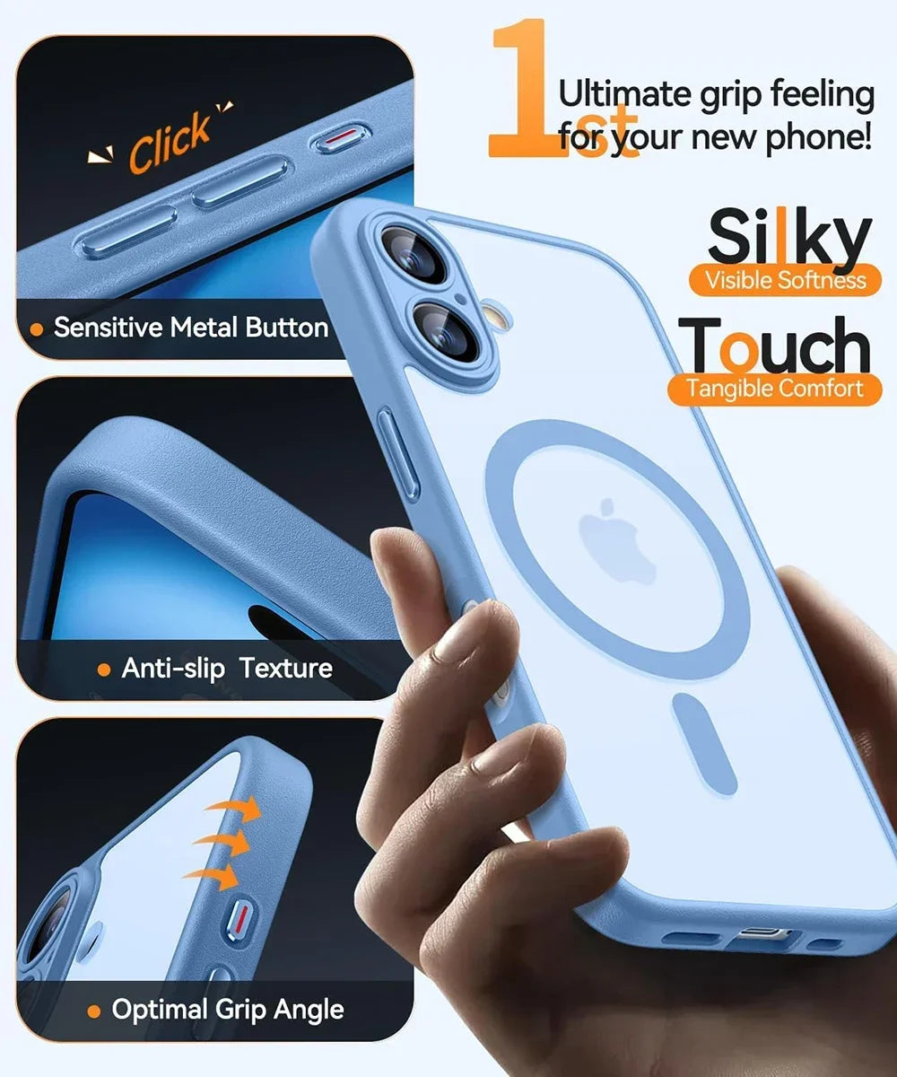 Magnetic Translucent Armor Shockproof Case for iPhone 17 16 15 14 13 12 11 18 Pro Max Plus for Magsafe Wireless Charge Cover