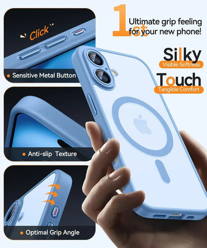 Magnetic Translucent Armor Shockproof Case for iPhone 17 16 15 14 13 12 11 18 Pro Max Plus for Magsafe Wireless Charge Cover
