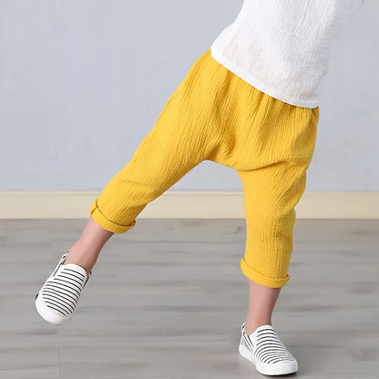 Kids Pants Boy Girl Summer Solid Color Linen Pleated Trousers Harem Pants