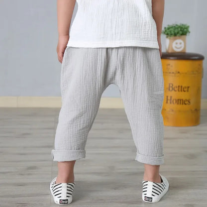 Kids Pants Boy Girl Summer Solid Color Linen Pleated Trousers Harem Pants