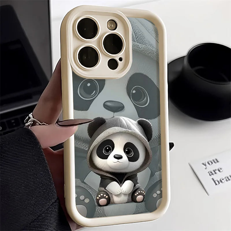 Soft Liquid Silicone Phone Case for iPhone 15 Pro 13 11 14 17 12 16 Pro Max XR XS 7 8 Plus SE Shockproof Bumper Cute Panda Cover