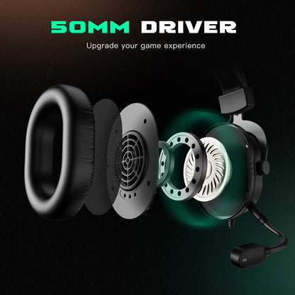 Fifine Dynamic RGB Gaming Headset With Mic Over-Ear Headphones 7.1 Surround Sound PC PS4 PS5 3 EQ Options Game Movie Music