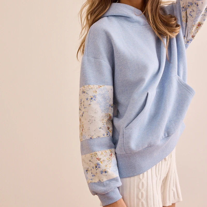 Combhasaki Cute Hoodie for Teen Girls Floral Embroidered Patchwork Y2k Oversized Pullover Preppy Streetwear Aesthetic Sweatshirt