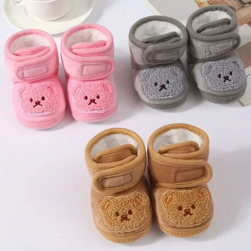 Cute Bear Baby Shoes Cartoon Soft Soled Snow Boots for Infant Boy Girl Autumn Winter Warm Thicken Plush Kids First Walkers 0-18m