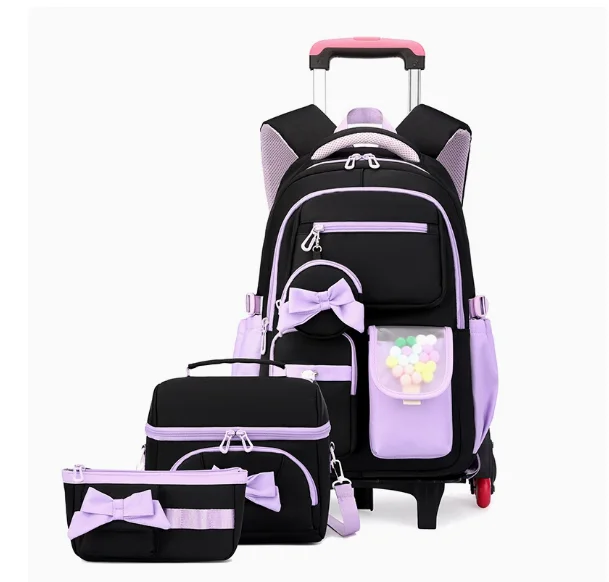 3 Pcs  School Wheele Backpack Bag Rolling Backpack for Girls Trolley Bags for Elementary Middle High School Wheeled Bookbag Girl