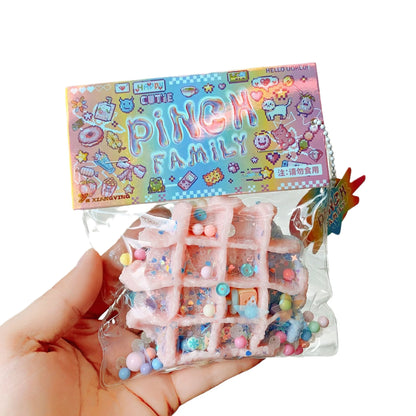 New Colorful Waffle Burgers Donut Squishy Stress Relief Toy Fashion Sequin Glitter Toys for Girl Soft Anti Anxiety Fidget Toy