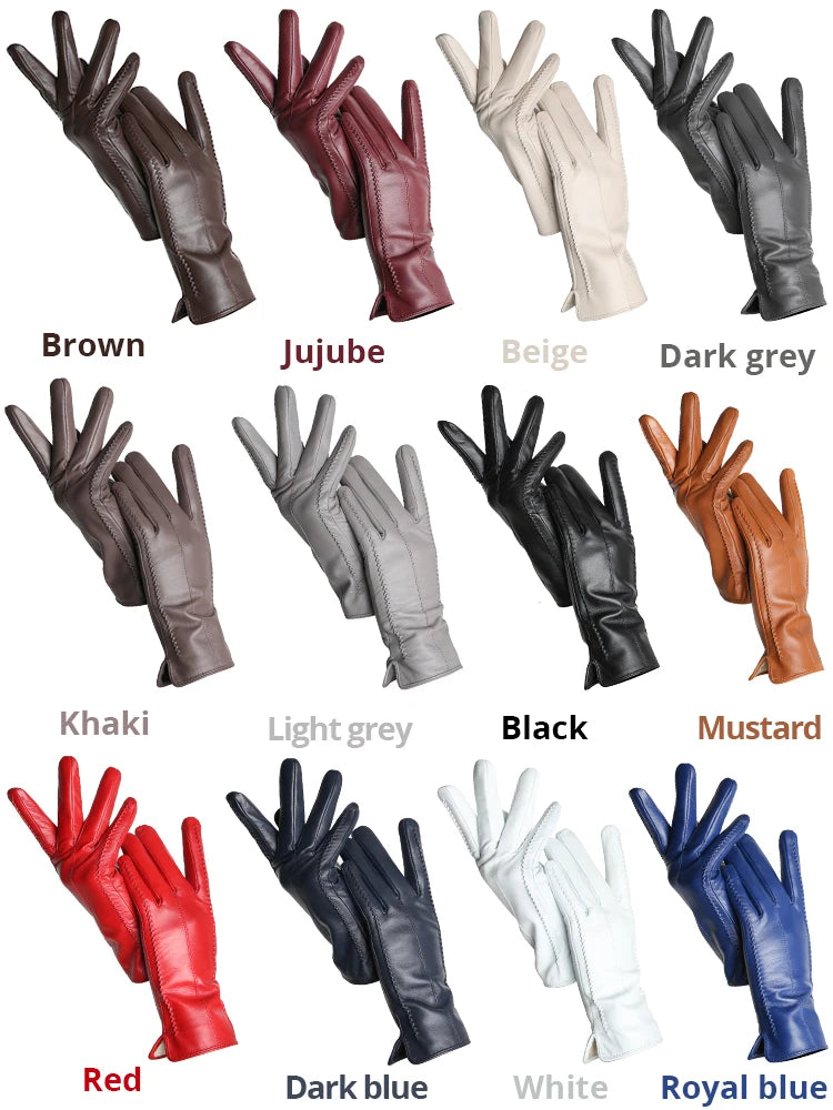 Women's Sheepskin Gloves Winter Warm Plus Velvet Short Thin Touch Screen Driving Color Women's Leather Gloves Good Quality -2226