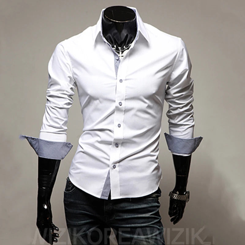 Slim Fit Men's Long Sleeve Striped Cotton Blend Shirt