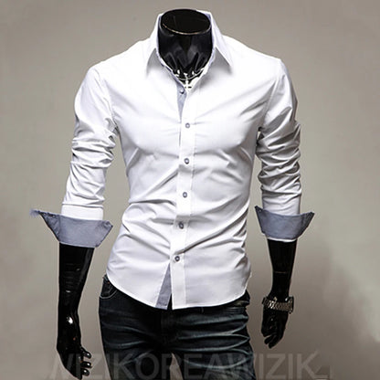 Slim Fit Men's Long Sleeve Striped Cotton Blend Shirt