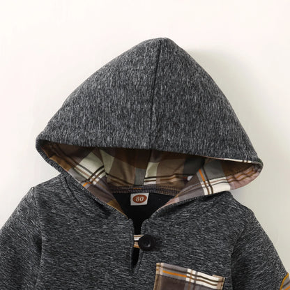 Winter Toddler  Boy    Hoodie Clothes  Baby  Outfits, Little Boys Plaid  Spliced  Long-Sleeved  With  Pants  2PCS  Clothing  Set
