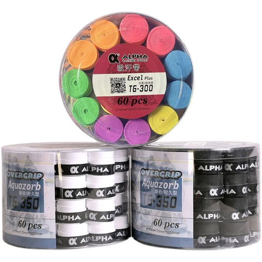 Alpha 60pcs Tennis Overgrips Anti-Slip Tennis Overgrips PU Sticky Squash Rackets Overgrips Sweat Absorbed Wraps