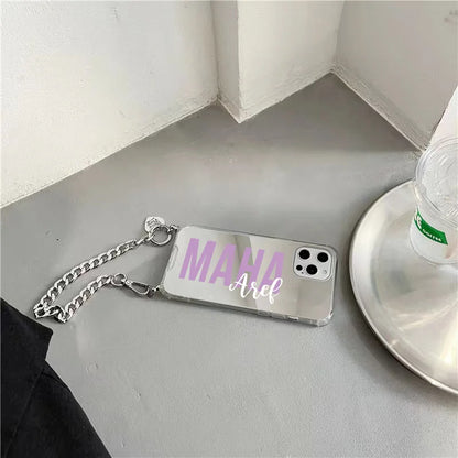 Personalisa Name Luxury Full Mirror Stap Case for Iphone 14 13 15 16 17 Pro Max 16 15 Plus Case Air Soft Shockproof Impact Cases