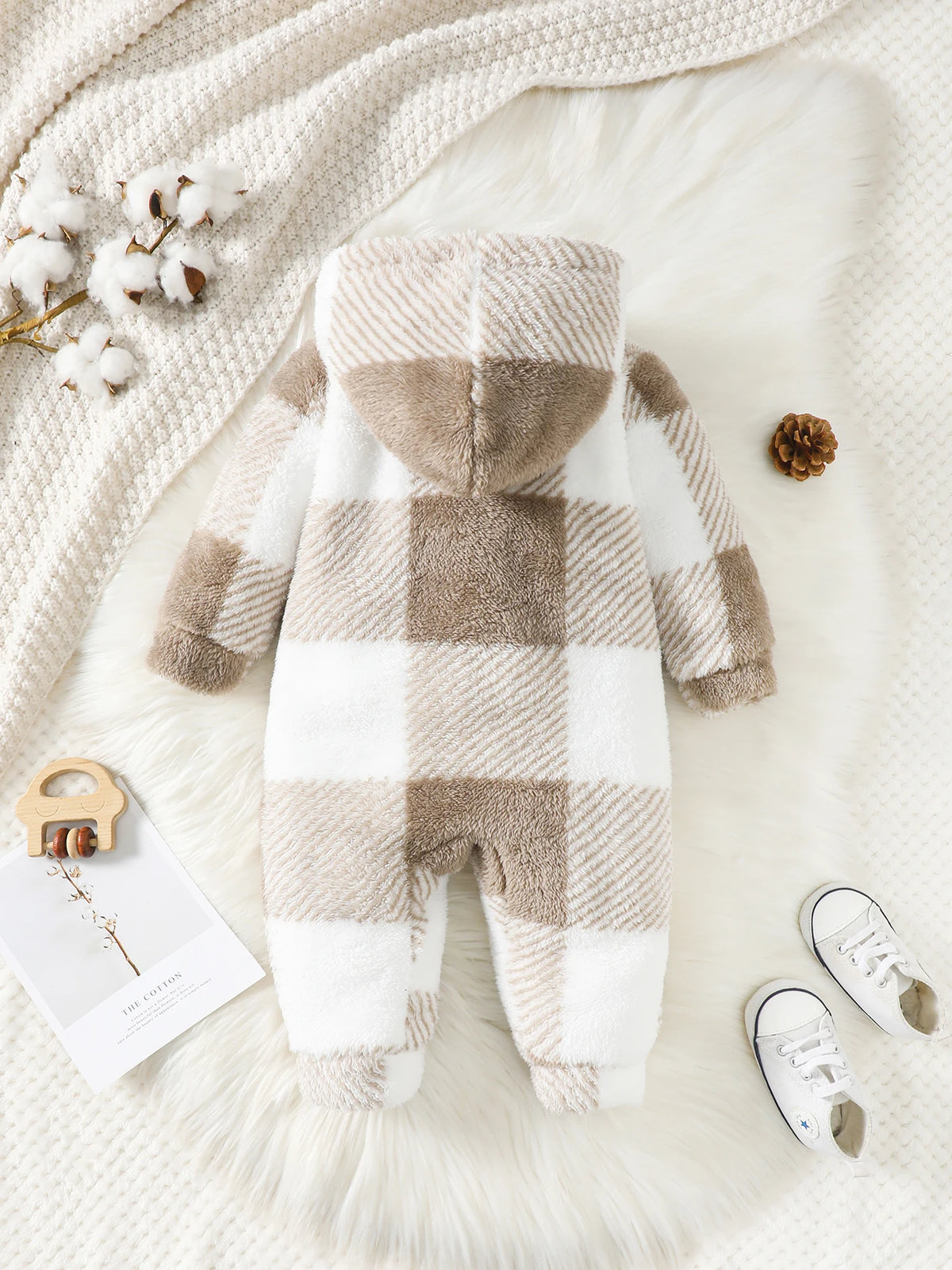 Baby Boys and Girls Plaid Romper Hooded