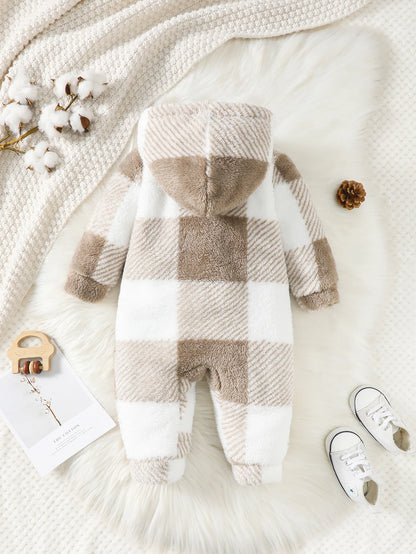 Baby Boys and Girls Plaid Romper Hooded