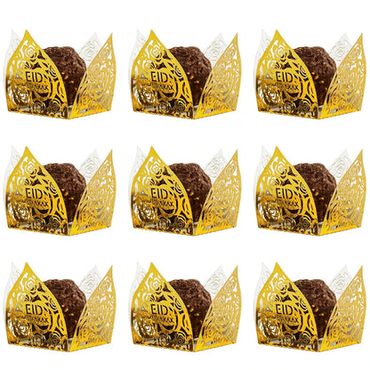 10-50Pcs Eid Mubarak Chocolate Wrappers Mini Baking Cups Cake Liner Ramadan Candy Gift Packaging Box Eid Party Decor Supplies