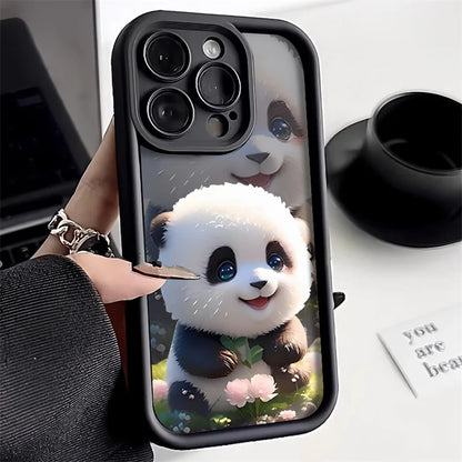 Soft Liquid Silicone Phone Case for iPhone 15 Pro 13 11 14 17 12 16 Pro Max XR XS 7 8 Plus SE Shockproof Bumper Cute Panda Cover