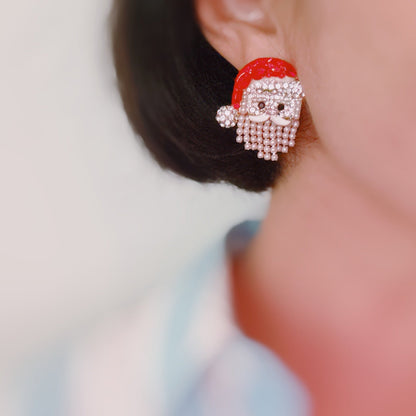 Santa Earrings With Pearl Drape Beard – Holiday Jewelry