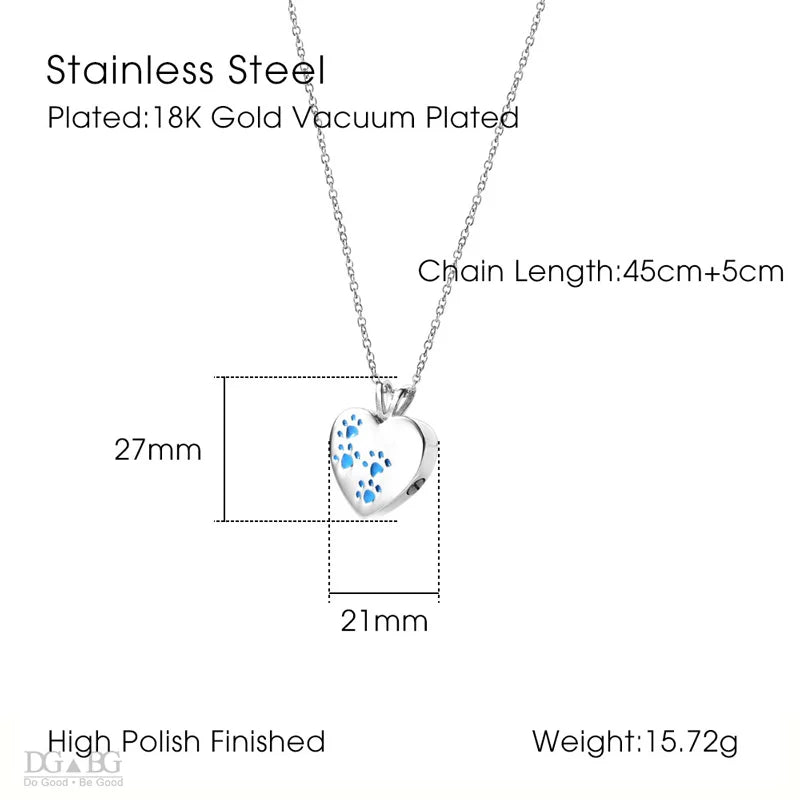 Keepsake Heart Pet Urn Titanium Steel Openable Locket Dog Caskets Cat Memorials Pendant Ash Cremation Holder Paw Print Necklace
