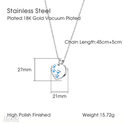 Keepsake Heart Pet Urn Titanium Steel Openable Locket Dog Caskets Cat Memorials Pendant Ash Cremation Holder Paw Print Necklace