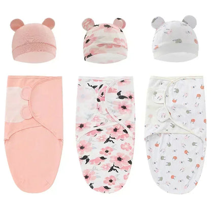 Baby Blanket Hat Set Cartoon Printed Cottono Newborn Swaddle
