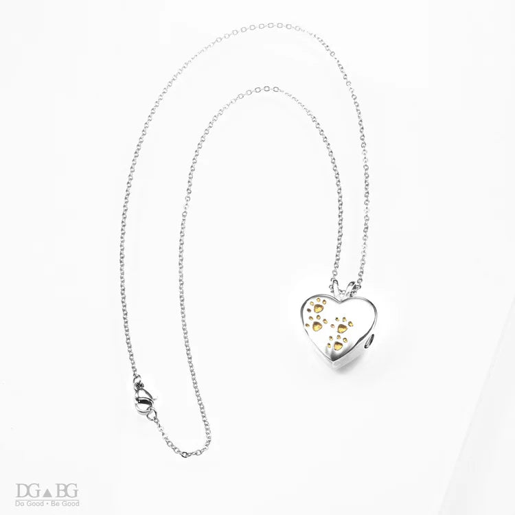 Keepsake Heart Pet Urn Titanium Steel Openable Locket Dog Caskets Cat Memorials Pendant Ash Cremation Holder Paw Print Necklace