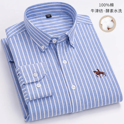 Men's Cotton Oxford Plaid Long Sleeve Casual Shirt with Pocket