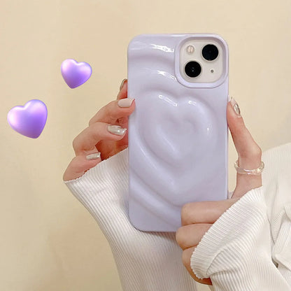 Luxury Electroplate Silver 3D Heart Water Ripple Phone Case for iPhone 14 13 12 11 15 Pro Max Cases Soft Silicone Shockproof