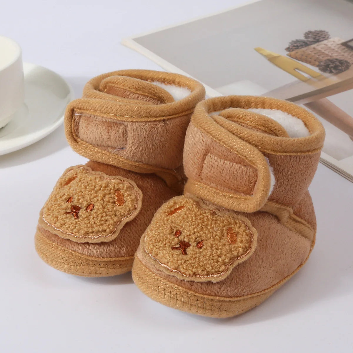 Cute Bear Baby Shoes Cartoon Soft Soled Snow Boots for Infant Boy Girl Autumn Winter Warm Thicken Plush Kids First Walkers 0-18m