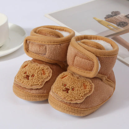 Cute Bear Baby Shoes Cartoon Soft Soled Snow Boots for Infant Boy Girl Autumn Winter Warm Thicken Plush Kids First Walkers 0-18m