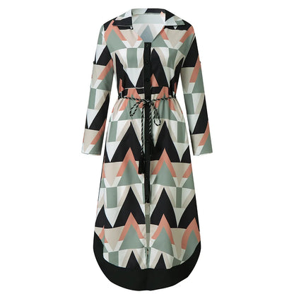 Women'S New Fashion Long Sleeve Printed Shirt Skirt Women'S Long Dress Temperament Commuter Round Neck Women'S A-Line Skirt