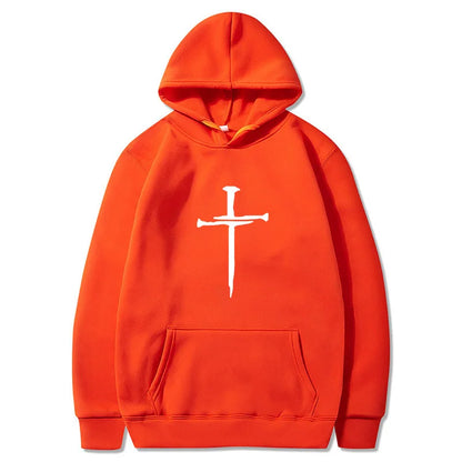 Men's Cross Graphic Hoodie - Black Casual Pullover Sweatshirt With Religious Symbol Print, Fashion Streetwear for Autumn/Winter