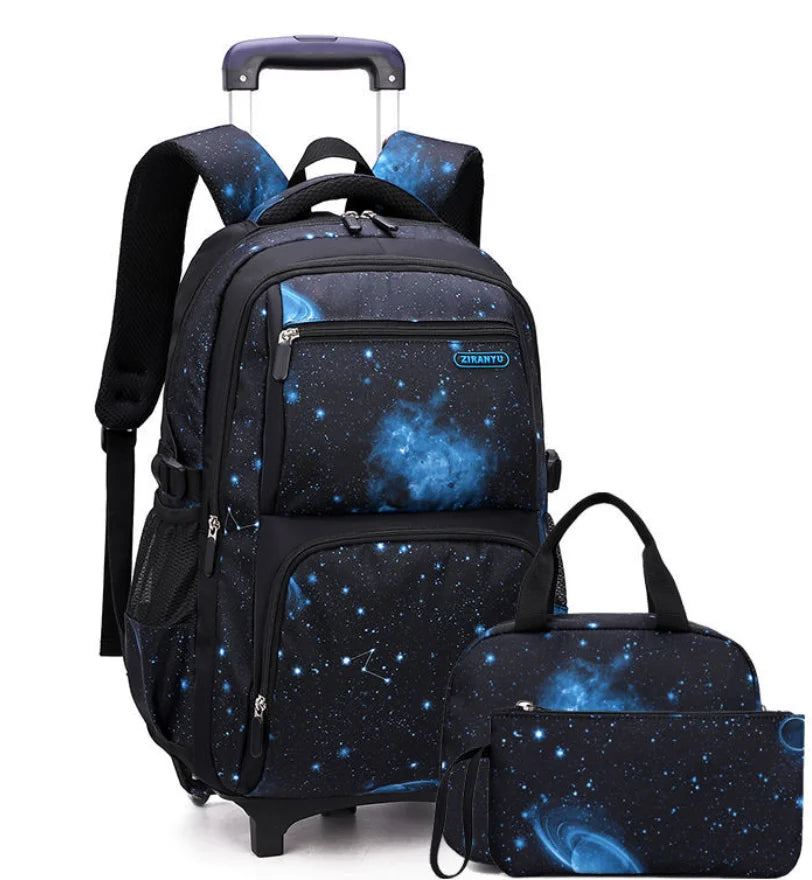 Trolley Rolling Backpack Children Travel Rolling Luggage Bags School Trolley Wheeled Bag for Boys School Bags Set Lunch Bag Set