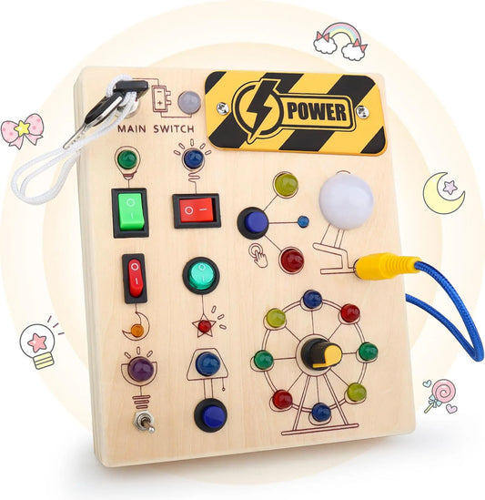 Montessori Busy Board With Switch Control Wooden Toddler Toys Sensory Travel Activities Toys for Kids Puzzle Early Learning Toys