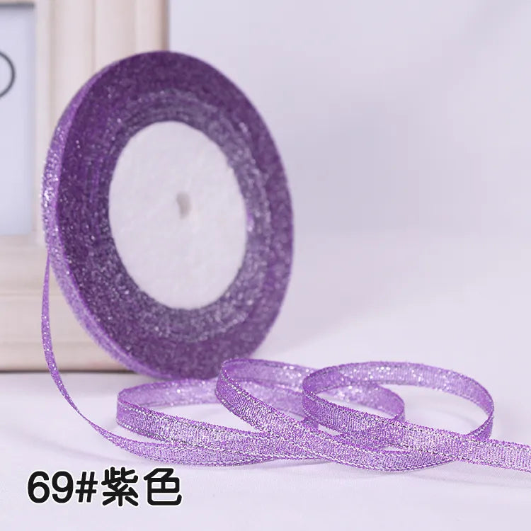 25Yards 6mm Silver Gold Glitter Silk Satin Ribbon Party Home Wedding Decoration Gift Wrapping Christmas Halloween DIY Material