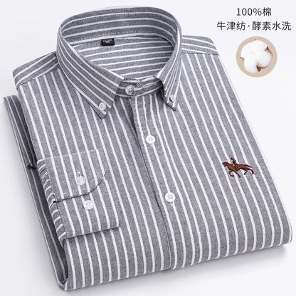 Men's Cotton Oxford Plaid Long Sleeve Casual Shirt with Pocket